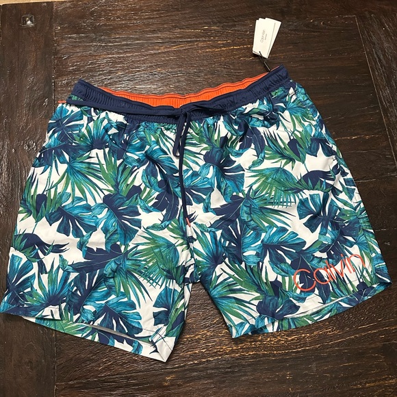 Calvin Klein Mens Regular Fit Swim Trunks Shorts XXL 2XL Hawaiian Island Leaf - Picture 3 of 15